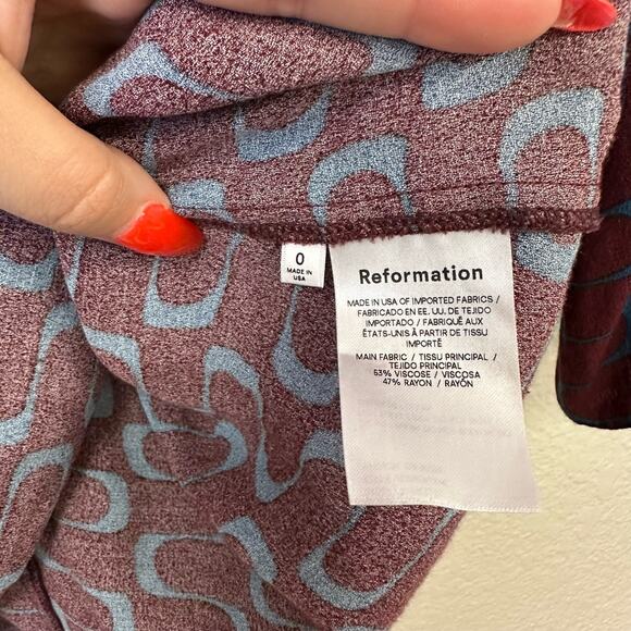 Reformation Hugh dress long sleeve button up retro print - Picture 7 of 9